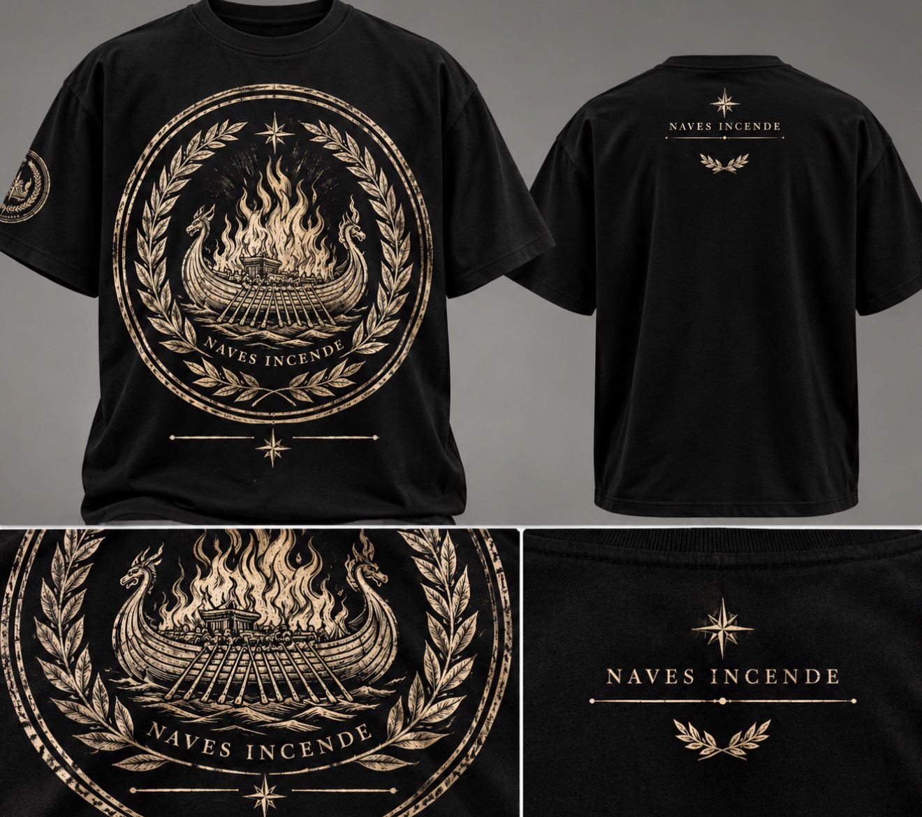Naves Incende Oversized Tee — front Badge, back wordmark, sleeve detail